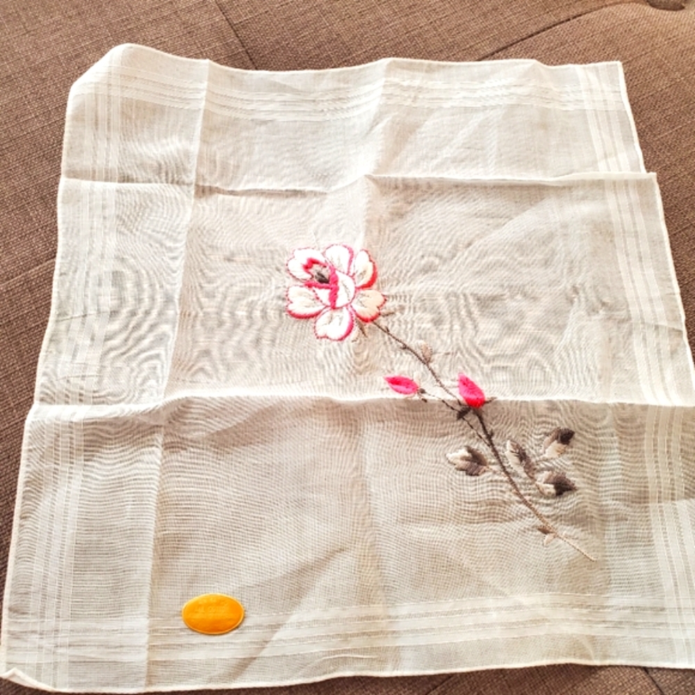 Three Vintage Handkerchiefs Silk Cotton Asia Switzerland Original Tags